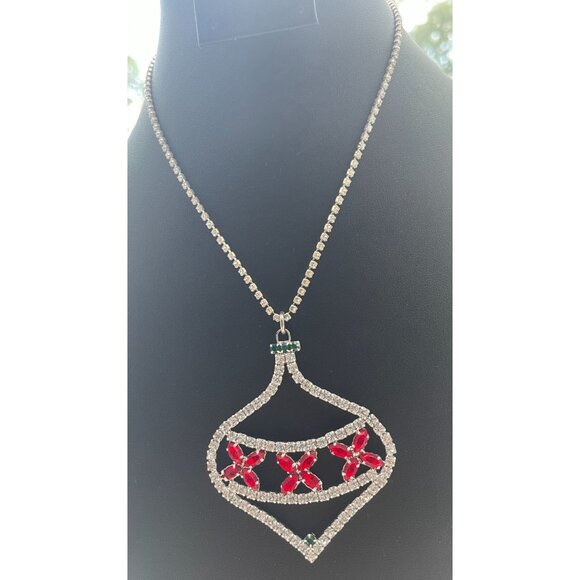 Christmas in July Massive Rhinestone Christmas Ornament Pendant Necklace With Re - Picture 6 of 16